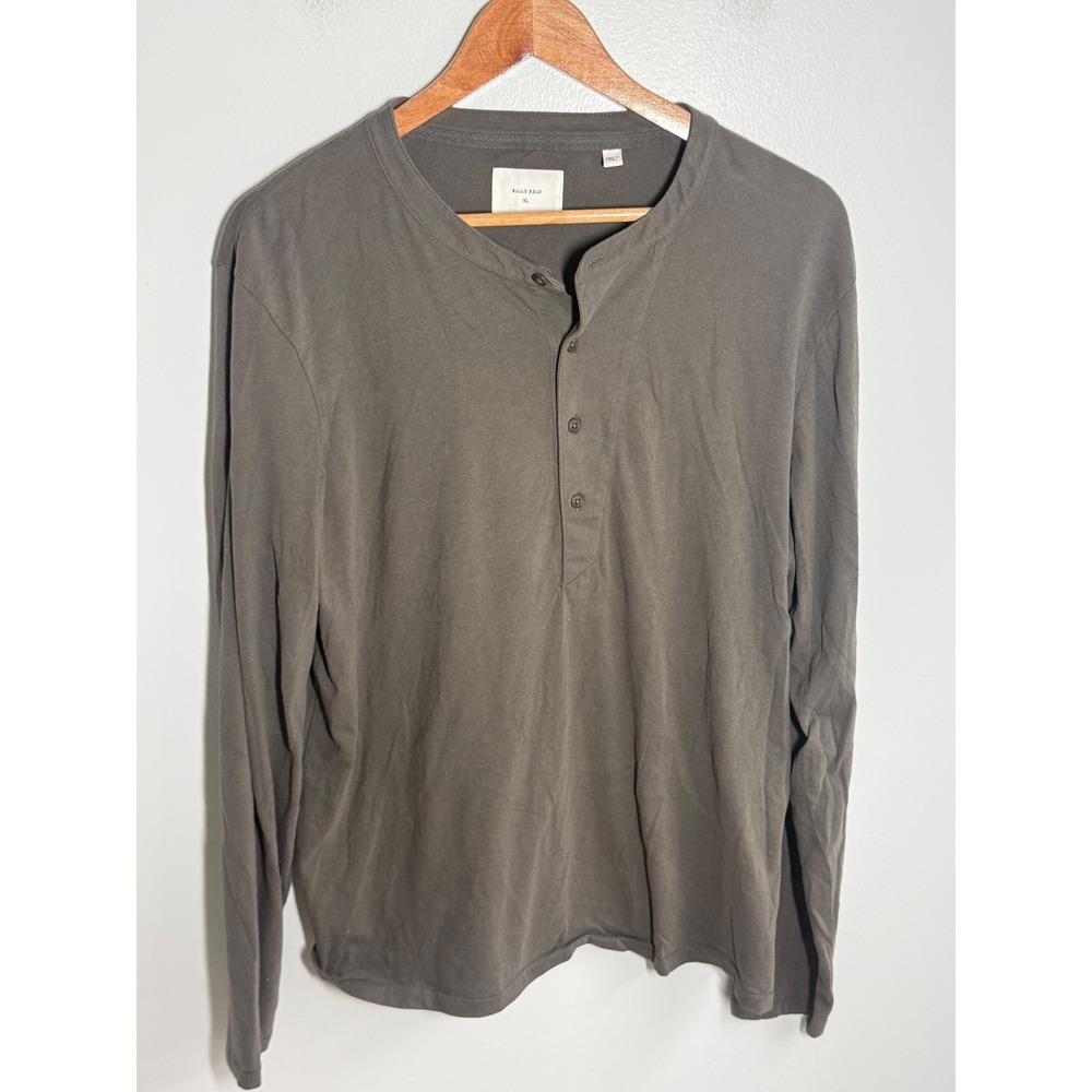 Billy Reid Mens XL Long Sleeve Henley Shirt Charcoal Grey Cotton Jersey Peru